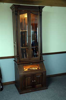 Walnut Gun Cabinet with pistol display