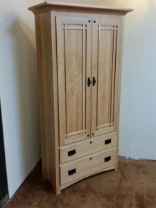 10 Long Gun Mission Gun Cabinet in clear cherry wood and natural finish.